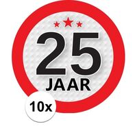 10x 25 Jaar leeftijd stickers rond 9 cm verjaardag versiering   - - thumbnail