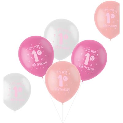 Ballonnen Set &apos;It&apos;s my 1st Birthday!&apos; Roze (6 st)