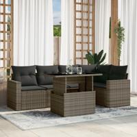 6-delige Loungeset met kussens poly rattan grijs