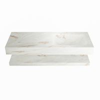 MONDIAZ ALAN-DLUX 120cm planchet Frappe. Vrijhangende wastafel CLOUD rechts zonder kraangat, kleur Frappe.