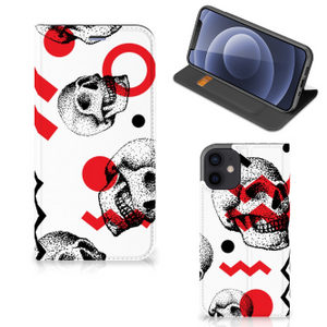 Mobiel BookCase iPhone 12 Mini Skull Red