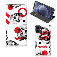 Mobiel BookCase iPhone 12 Mini Skull Red - thumbnail