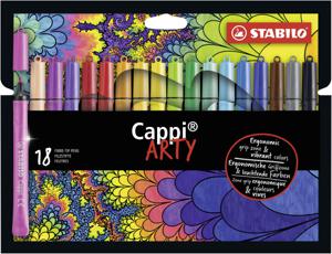 STABILO Cappi, viltstift, nooit meer je dop kwijt dankzij de dopring, ARTY etui met 18 kleuren