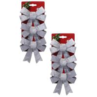 Kerst ornamenten strikken - 6x st - zilver - 10 x 13 cm - kerstboomstrikjes