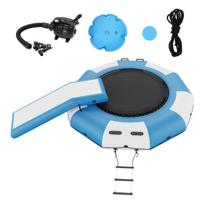 VEVOR opblaasbare watertrampoline met glijbaan en ladder, waterdicht, slijtvast, watertrampolines 3,05 m springoppervlak, springplatform waterpark zwembadtrampoline, wit + blauw