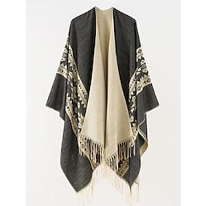 Dames Winterjas Mantel / capes Houd Warm Ademend Buiten Straat Alledaagse kleding Kwastje Afdrukken Open voorzijde Zonder Kraag Modieus Dagelijks Casual Afdrukken Ruim Passend bovenkleding Lange mouw Lightinthebox