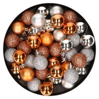 Set van 40x stuks kunststof kerstballen mix zilver en koper 3 cm - thumbnail