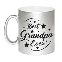 Zilveren Best Grandpa Ever cadeau koffiemok / theebeker 330 ml   - - thumbnail