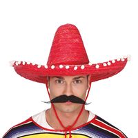 Mexicaanse Sombrero hoed voor heren - carnaval/verkleed accessoires - rood - met ornamenten - thumbnail