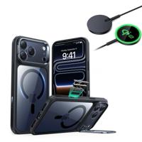 iPhone 17 Pro Max Bundle Classic Hybrid Magnetic Case (Camera Control, Stash Stand) and Magnetic Charging Pad (Qi2) - Clear Black