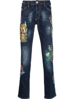 Philipp Plein jean Super Straight Hawaii à détail de patch - Bleu