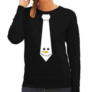 Stropdas Kerst trui/sweater sneeuwpop voor dames zwart