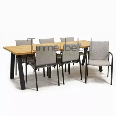 Tuinstoel Anzio dining Soft grey met Ambassador 240 cm teaktafel