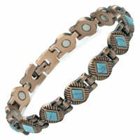 Koperen dames magneet armband + Turquoise edelstenen