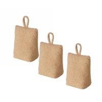 Deurstopper zak - 3x - 1 kilo - licht bruin - pluche/teddy stof - 20 x 10 cm