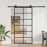 Schuifdeur met beslagset 102x205 cm ESG glas zwart