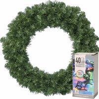 Kerstkrans groen 60 cm incl. verlichting gekleurd 4m - Kerstkransen