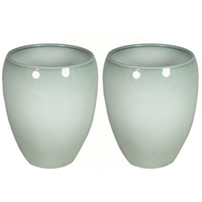 Floran Vaas - 2x stuks - misty groen - glanzend - keramiek - 16 x 19 cm - bloemenvaas