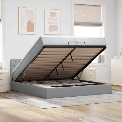 Ottoman bed met matras 200x200 cm stof lichtgrijs