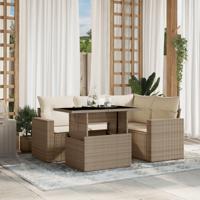 5-delige Loungeset met kussens poly rattan beige