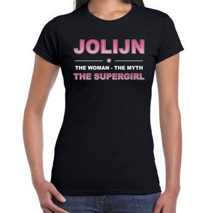 Naam cadeau t-shirt / shirt Jolijn - the supergirl zwart voor dames