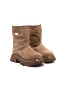 Dolce & Gabbana Kids logo-plaque suede knee boots - Marron