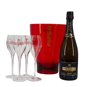 Champagne Piper Heidsieck Vintage 2014 + kunststof cooler + 4 glazen