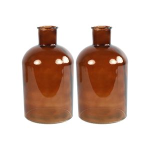 Countryfield vaas - 2x stuks - bruin glas - fles - D17 x H30 cm - Vazen