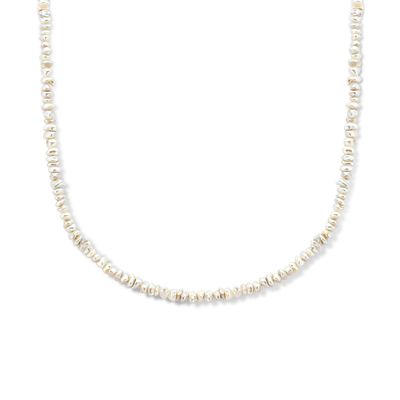 Ketting Parels zilver-zoetwaterparel goudkleurig-wit 7 mm 42 + 3 cm