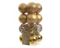 Decoris Kerstbal Kunststof Mix 16 Delig Dia6cm Goud