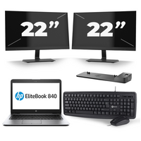 HP EliteBook 840 G1 - Intel Core i7-4e Generatie - 14 inch - 8GB RAM - 240GB SSD - Windows 11 + 2x 22 inch Monitor