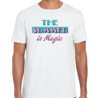Toppers verkleed T-shirt heren - The summer is Magic - wit - Miami Vice - Tropische feestkleding