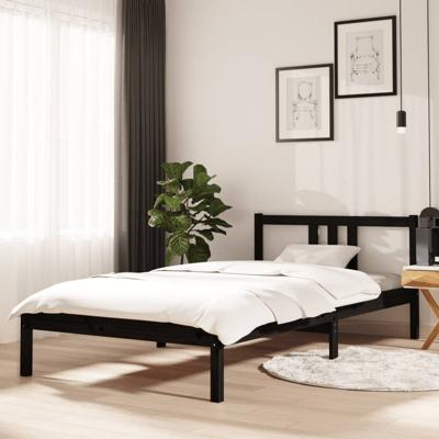 Bedframe massief hout zwart 100x200 cm
