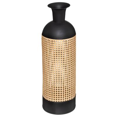 Bloemenvaas Oriental - zwart/beige - gietijzer - D18 x H60 cm - flessenhals vaas