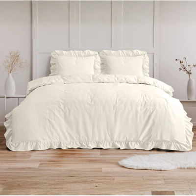 Dekbedovertrek Ruffles - Creme - Tweepersoons (200x200 Cm) - Taupe Microvezel - Effen - Sleeptime Fresh - Dekbed-Discounter.nl