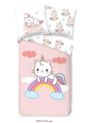 Good Morning Kinderdekbedovertrek "eenhoorn kat met regenboog" - Roze - (135x200 cm) - Katoen