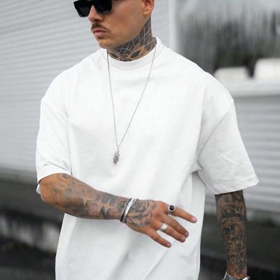 Men's Dark Grey Drop Shoulder Tee - Casual Round Neck T-Shirt White / XS