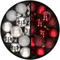 34x stuks kunststof kerstballen zilver en donkerrood 3 cm - Kerstbal