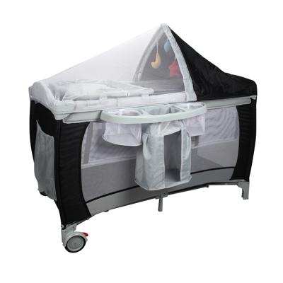 3 in 1 opvouwbaar babybedje luiertafel afneembaar en verstelbaar net inclusief muziekdoos hangend speelgoed en draagtas-zwart