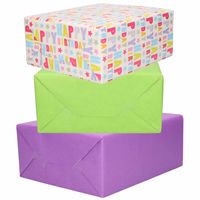 3x Rollen kraft inpakpapier paars/groen/happy birthday 200 x 70 cm - thumbnail