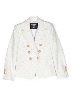 Balmain Kids blazer croisé à logo brodé - Blanc
