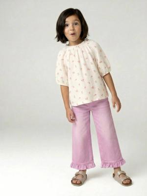 Wijde broek met ruches voor meisjes lila