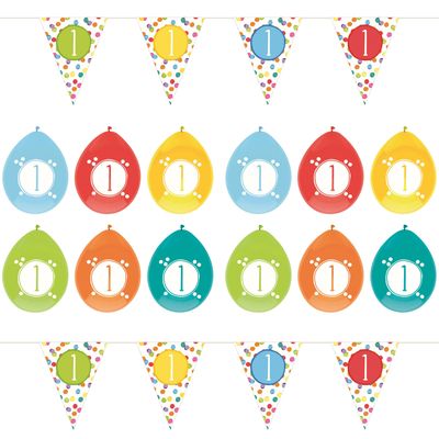 Leeftijd verjaardag 1 jaar geworden feestpakket vlaggetjes/ballonnen