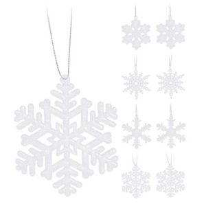 24x Kersthangers figuurtjes witte sneeuwvlok/ster 10 cm glitter