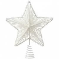 Decoris Ster Vorm kerstboompiek - wit glitters - Dia 25 cm - metaal - kerstboompieken - kerstversier