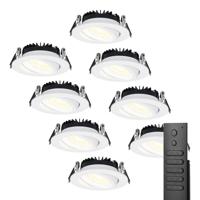 8x Rome LED inbouwspots - Wit - 6W 500lm - Kantelbaar - Dimbaar - 2700K - IP44 - Afstandsbediening