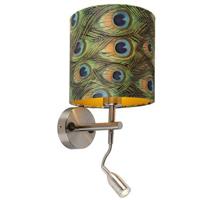 QAZQA Moderne wandlamp staal met leeslamp en kap velours 20|20|20