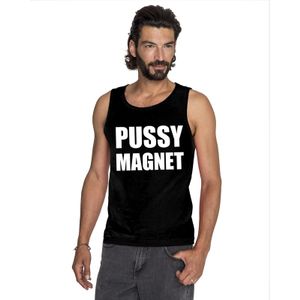 Pussymagnet tekst singlet shirt/ tanktop zwart heren