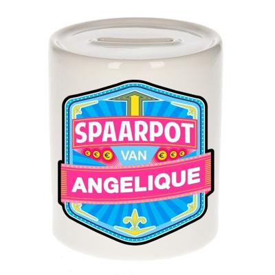 Kinder spaarpot met naam - Angelique - keramiek - met dop - wit - Sparen - Spaargeld van Angelique