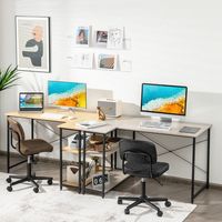 Bureau L-Vorm Computertafel met Rek Rechts of Links Hoekbureau met Opbergvakken Hoektafel Bureautafel 120 x 88 x 74,5 cm (Natuur/Zwart/Grijs)